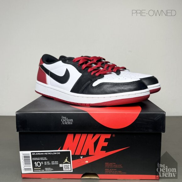Size 10.5 Air Jordan 1 Retro Low OG 'Black Toe' CZ0790-106 Pre-Owned - Picture 1 of 9